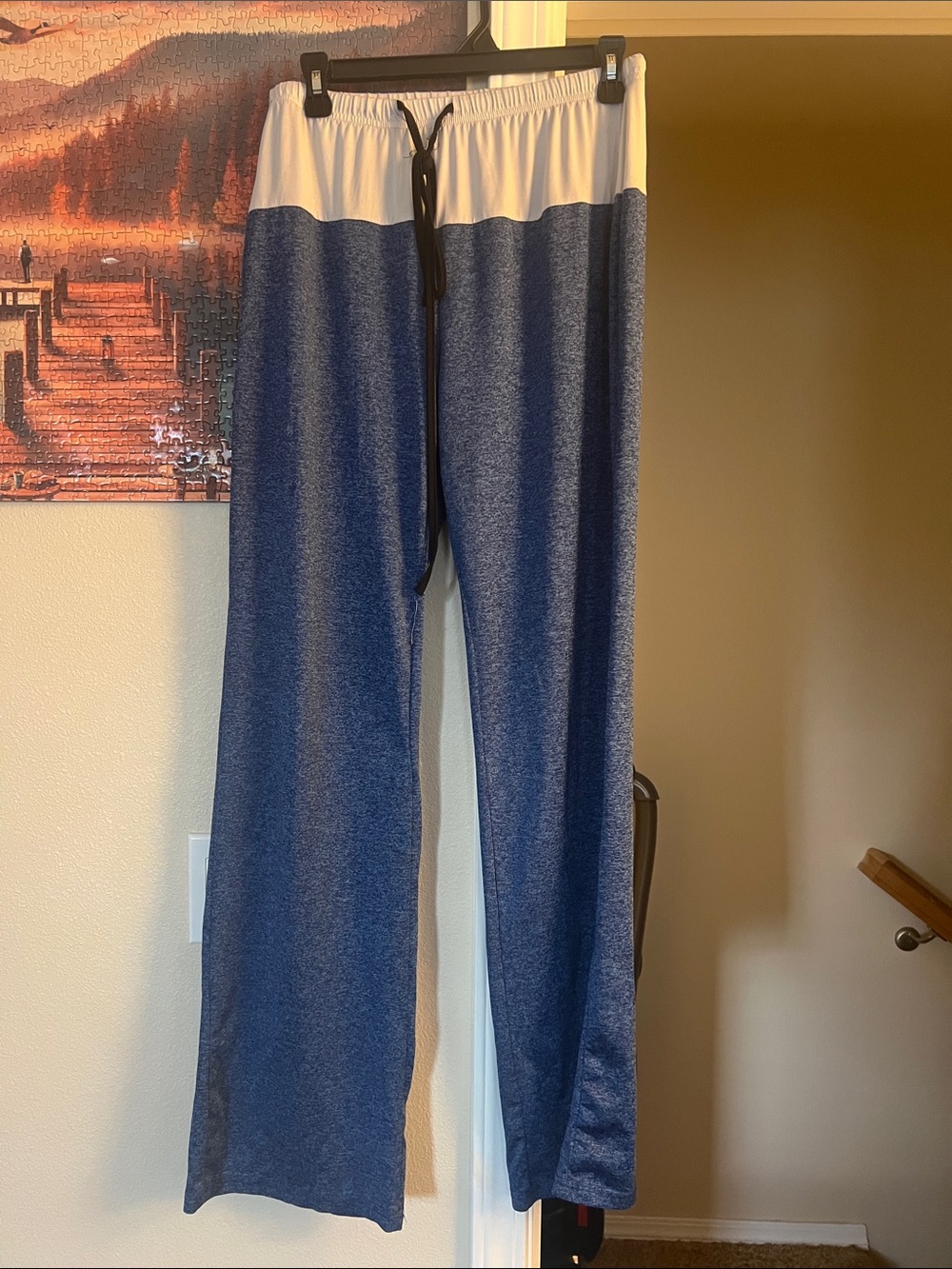 Wide Leg Two-Tone Lounge Pants - Blue and White